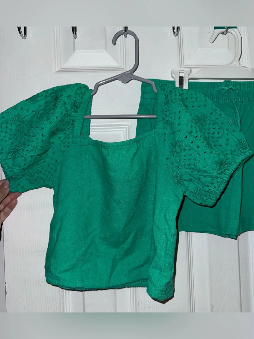 Old Navy Girls Green Linen Blend 2 Piece Top Skirt Set L 10/12 NWT